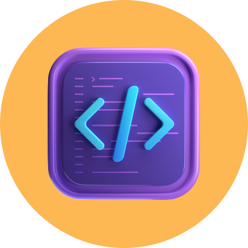 3D icon of a purple coding window with blue angled brackets, symbolizing web development and programming.