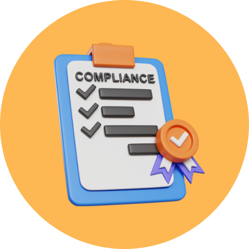3D icon of a clipboard labeled 'Compliance' with checkmarks and a certified ribbon, symbolizing regulatory compliance and standards approval.