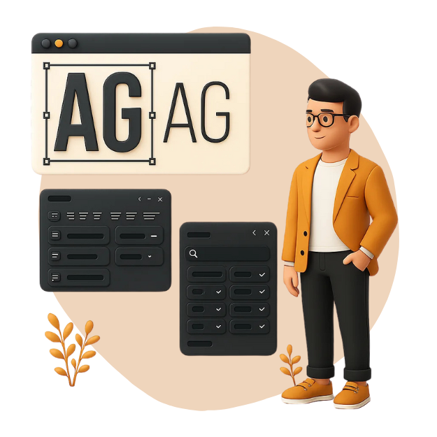 Illustration of text and typography tools, representing font size and style customization for accessibility