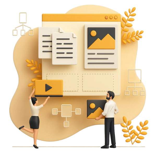 Illustration of a structured web page with highlighted sections, representing accessibility enhancements for page navigation