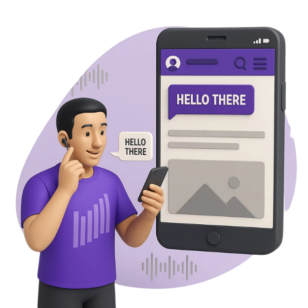 Illustration of digital assistant reading text aloud, symbolizing text-to-speech accessibility